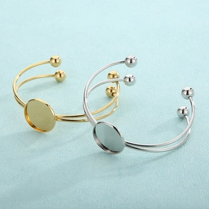 Bracelets joncs ouverts en or et argent avec supports ronds pour pierres précieuses