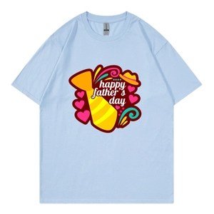 Light blue Father's Day letter print T-shirt in a relaxed fit for casual summer wear