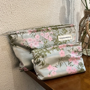 Satin Floral Makeup Bag Satin Texture Cosmetic Pouch Travel Toiletry Storage Organizer Elegant Retro Style For Women