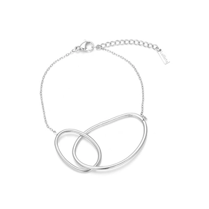 Minimalist double-loop stainless steel bracelet in silver with an adjustable lobster clasp