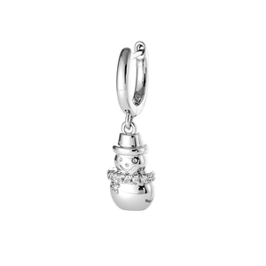 Minimalist silver snowman earring with sparkling clear gemstones and high-polish finish