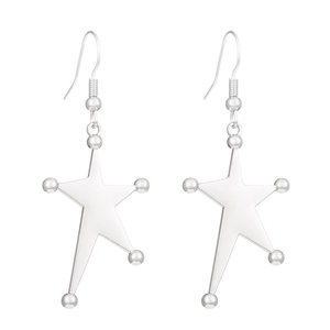 Detailed view of silver star earrings featuring a unique irregular five-point star design