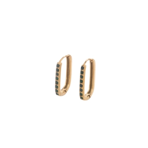Vintage gold oval hoop earrings with inlaid green zircon stones for a minimalist look