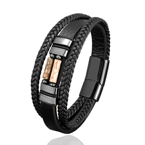 Bracelet multicouche en cuir tressé pour hommes avec pierres naturelles et fermoir magnétique