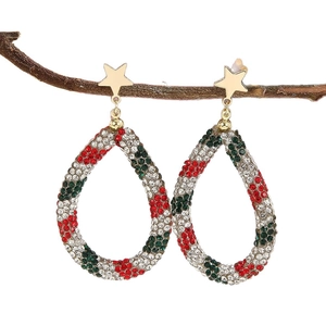 Christmas waterdrop earrings with colorful rhinestones and gold star on a branch