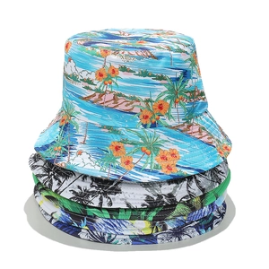 Bucket Hat Polyester Sun Protection Tropical Hawaiian Palm Tree Print Summer Beach Vacation Portable Adult