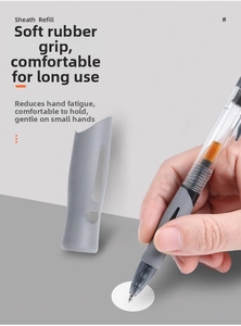 Detail of grey soft rubber pen grip with ergonomic anti-slip slots for comfortable writing