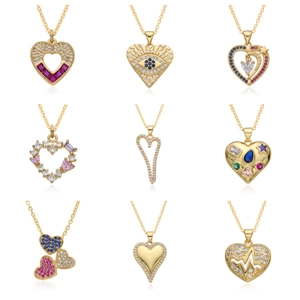 Bohemian Heart Rose Zirconia Pendant Necklace Fashion Micro Inlaid Copper Gold Plated Jewelry For Women Elegant Neckwear