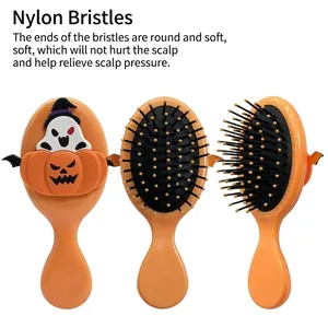 Halloween pumpkin cushion hair brush set with ghost and bat wings for scalp massage