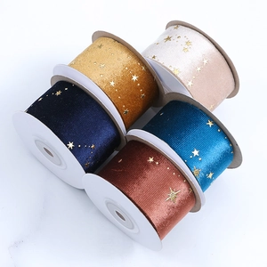 Starry velvet ribbon collection featuring five colors with gold star foil patterns