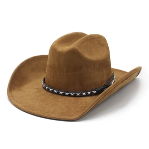 Chapeau de cowboy western classique en daim marron foncé avec un ruban tissé noir et blanc