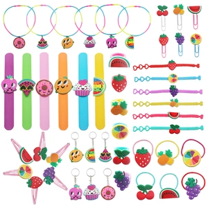 Children Fruit Cartoon Jewelry Accessories Silicone PVC Necklace Ring Slap Bracelet Hair Clip For Girls Party Favor