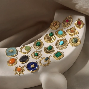 18k gold plated stainless steel pendants set with various natural semi-precious stones