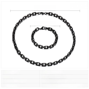 Vue détaillée de l'ensemble collier et bracelet en acier inoxydable noir style punk chic