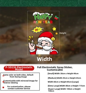 Detailed size chart for Christmas Santa Claus static window stickers in five sizes