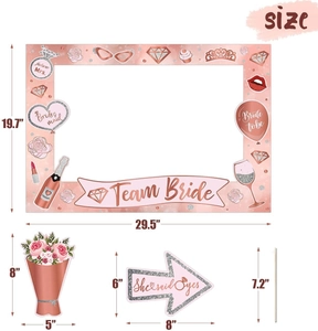 Cadre photo or rose et accessoires en papier avec dimensions détaillées