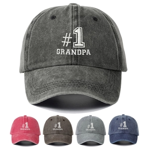 Washed Cotton Baseball Cap For Men Women Vintage Adjustable Sun Hat With #1 GRANDPA Letter Embroidery Outdoor Casual Sport Cap