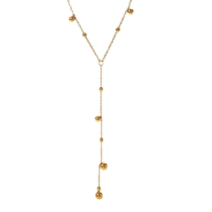 Minimalist 18K gold plated stainless steel Y-shaped necklace with polished bead tassels