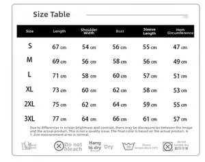 Size chart and washing instructions for the oversized crewneck pullover top for women