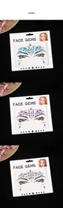 Detailed view of colorful blue, purple, and silver face gems for festival makeup decoration