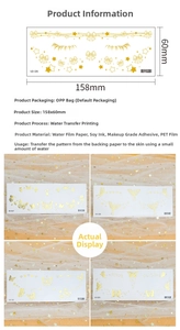 Detail of waterproof gold glitter freckle tattoo stickers with butterfly and star patterns