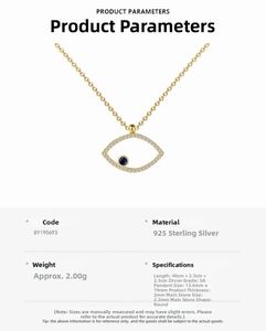 Detailed specs of S925 sterling silver evil eye necklace with blue zircon pendant