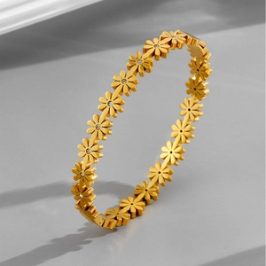 Daisy Flower Bangle Bracelet Stainless Steel Inlaid Zirconia Elegant Floral Jewelry For Women Commuting Style