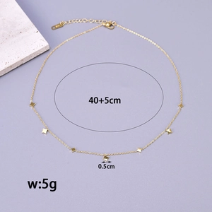 18K gold-plated stainless steel star choker necklace with five square pendants
