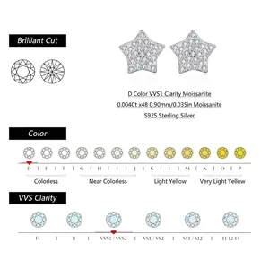 Orecchini a stella in argento S925 e moissanite con dettagli colore D e purezza VVS1