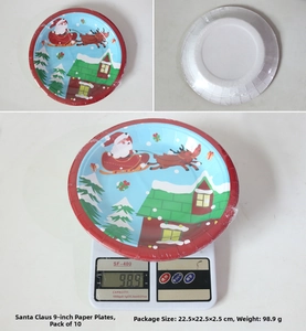 Détail d'assiettes en papier Père Noël 9 pouces avec dimensions et affichage du poids
