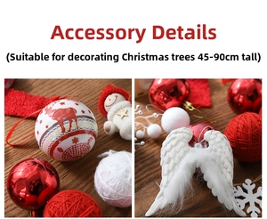 Detailed set of red and white Christmas ornaments for 45-90cm trees including wings