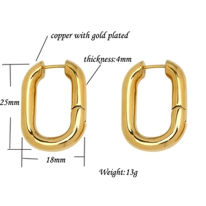 18K gold plated copper U-shaped hoop earrings 18x25mm minimalist geometric jewelry