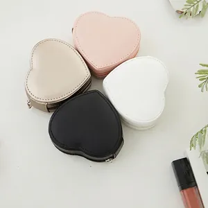 Heart-Shaped PU Leather Jewelry Box Portable Travel Case Jewelry Organizer With Zipper For Earrings Necklaces Women Gift