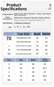 Detailed size chart for high elasticity seamless yoga set including bra and leggings sizes