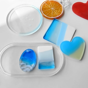 Silicone resin coaster molds set featuring cloud heart and square geometric designs