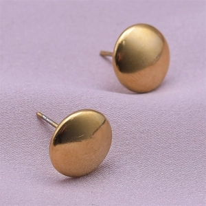 Detailed close-up of 304 stainless steel minimalist round dome earrings in gold finish