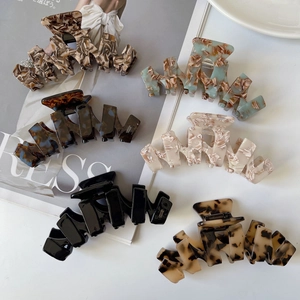 Large Hair Claw Clip French Cellulose Acetate Geometric Tortoiseshell Marble Design For Women Elegant Hair Styling Accessory