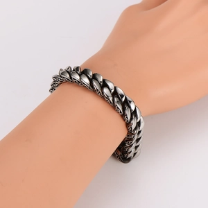 Bracelet pour homme en argent oxydé vintage avec motif totem floral en relief