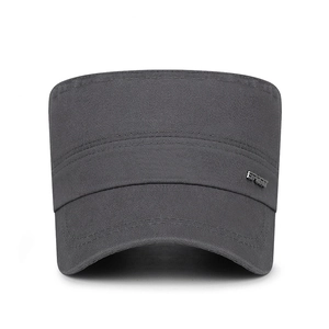 Dark grey cotton canvas military cap with adjustable metal sport logo detail