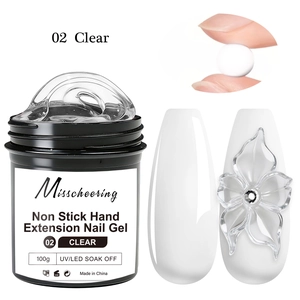Macro view of clear 100g non-stick UV extension nail gel showing texture and usage