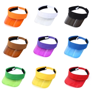 Unisex PVC sun visors in 9 vibrant colors featuring adjustable fabric headbands for sports