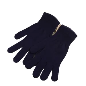 Classici guanti in maglia blu scuro in acrilico con ampi polsini a costine per l'inverno