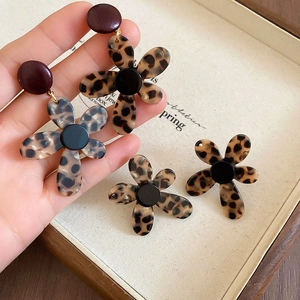 Vintage Flower Drop Earrings With 925 Sterling Silver Earring Post Leopard Print Tortoiseshell Acetate Jewelry For Women
