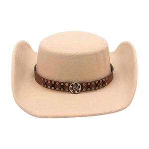 Sombrero de Vaquero Western Vintage Mujeres Hombres Algodón Poliéster Ala Ancha Fedora Con Banda de Cuero y Remaches Estilo Étnico Sombrero de Sol
