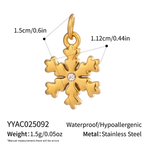 Golden stainless steel snowflake pendant with rhinestone and dimension technical specs
