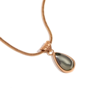 Retro style teardrop pendant necklace in rose gold finish with dark green gemstone