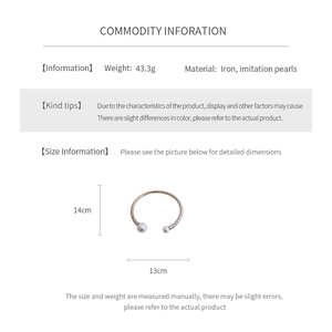 Detailed size chart and specifications for metal pearl bangle with 14cm dimensions