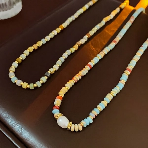 Colorful beaded necklaces with baroque pearl and gold plating in bohemian style