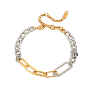 Zweifarbiges Gliederkettenarmband 18K Vergoldet Edelstahl Gemischte Glieder Verstellbar Minimalistischer Moderner Schmuck