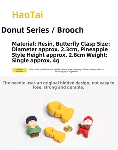 Detailed size specifications for a cute 3D cartoon donut resin brooch pin accessory